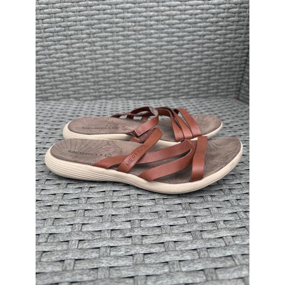 Merrell Duskair‎ Seaway Sandals Slide Open Toe Leather Oak Brown Womens Size 6 - Picture 3 of 9